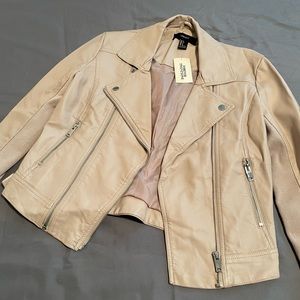 Beige Faux Leather Jacket Size S NWT